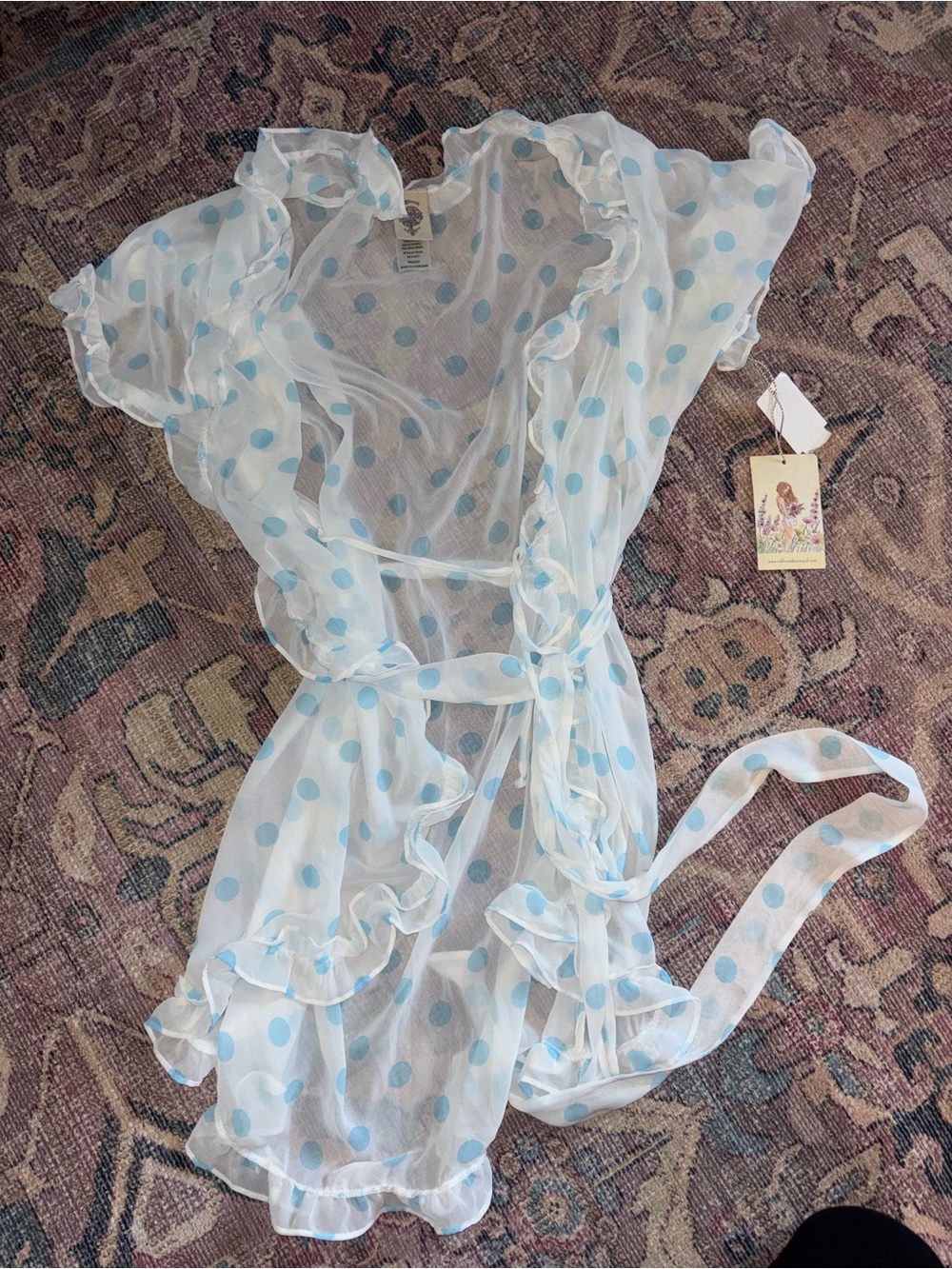 Sheer Ruffled Polka Dot Robe - Light Blue